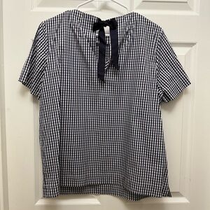 Asciari Navy Gingham Short Sleeve Top with Bow